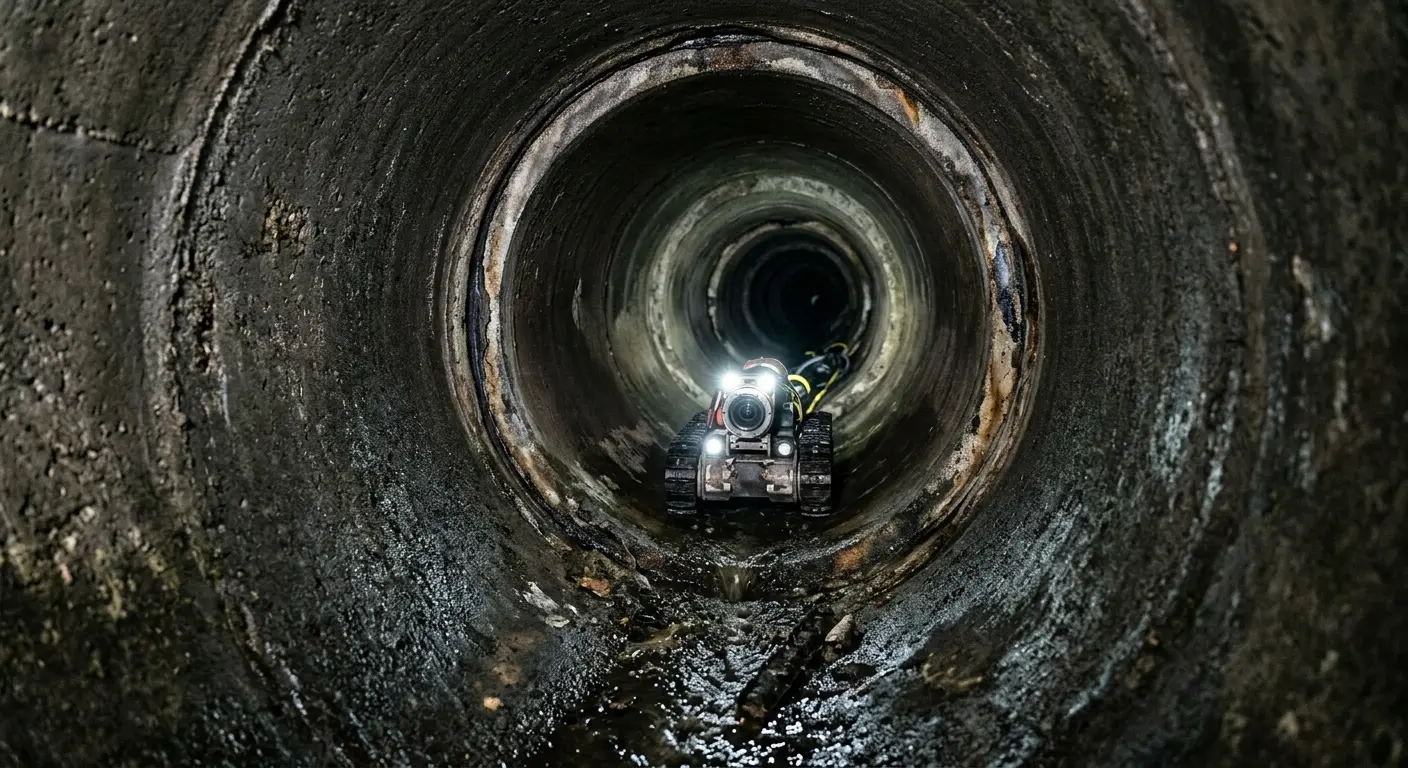 Robotic sewer camera inspecting pipe interior for Sewer Line Repair in East Rutherford